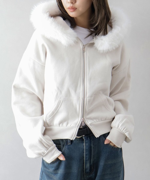 SpRay（スプレイ） パーカー 裏起毛ファー付ダブルZIPパーカー