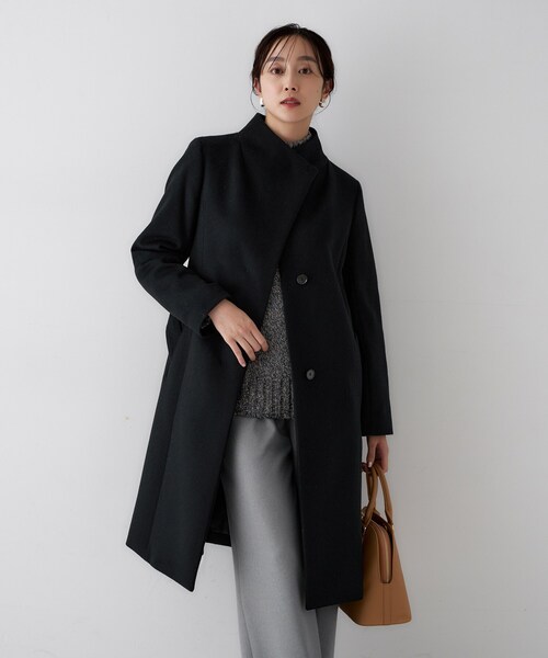 極美品　UNTITLED アンタイトル コート　ロング　ベルト付　ウール　黒　L UNTITLED（アンタイトル） コート アウター 「きれいめ/スタイリッシュ