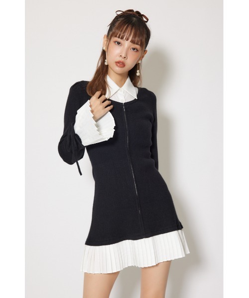 rienda（リエンダ） ワンピース レイヤードパターンシャツニットミニ