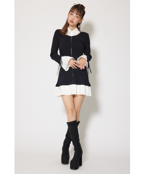 rienda（リエンダ） ワンピース レイヤードパターンシャツニットミニ