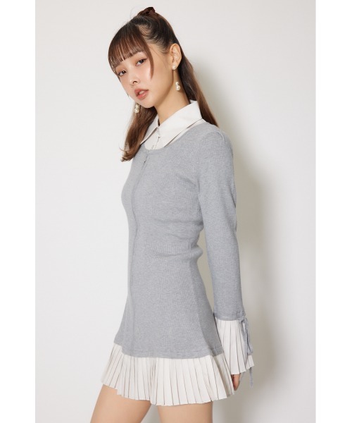 rienda（リエンダ） ワンピース レイヤードパターンシャツニットミニ