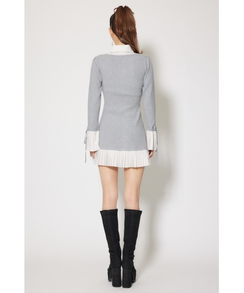 rienda（リエンダ） ワンピース レイヤードパターンシャツニットミニ