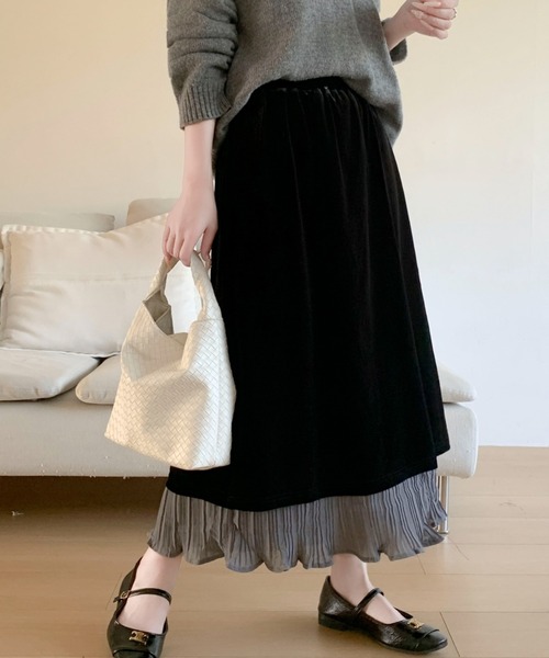 todayfull ベロアロングスカート　ブラック TODAYFUL（トゥデイフル）の「TODAYFUL Pencil Velour Skirt ペンシル