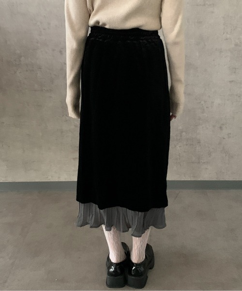 Maison Calme ロング スカート 卒園式 ベロア切替フリルロングスカート