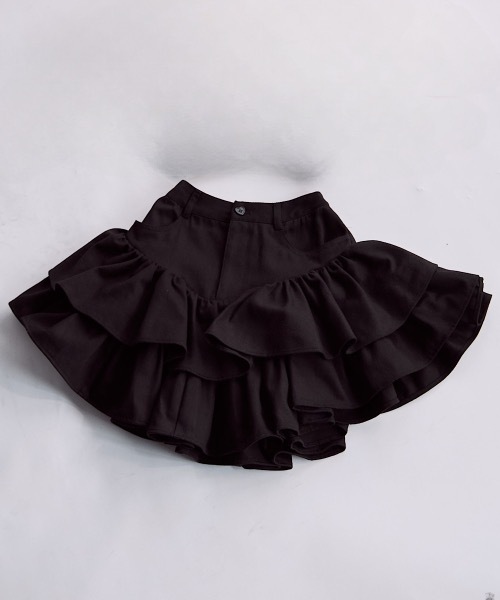 lilLilly（リルリリー） スカート アシンメトリーフリルデニムミニ