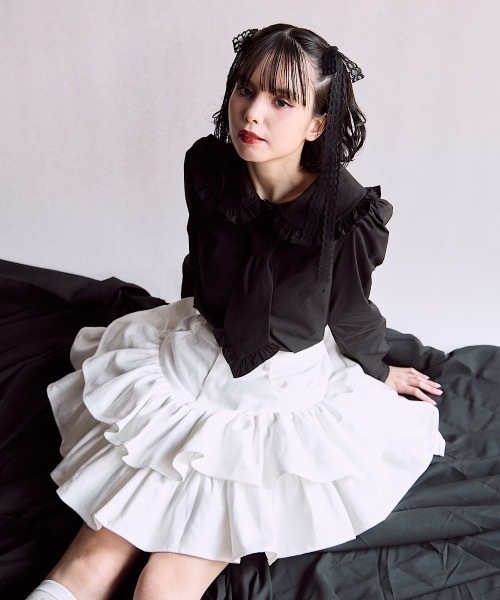 lilLilly（リルリリー） スカート アシンメトリーフリルデニムミニ