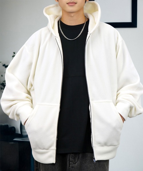 パーカー ボリューム袖 ワイド フリース 無地 ジップパーカー メンズ