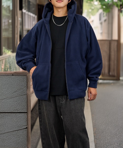 JERZEES ジップパーカー ネイビー 無地 M フェード 古着 90-00s Jerzees 無地 ソリッド セットイン スウェット ジップ