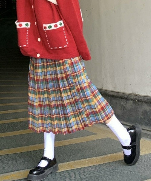 Dior ヴィンテージ スカート レッド W62 台形 上品 格子柄　y2k gossip!ロサンゼルス スカート Y2Kガーリーレトロチェックプリーツ