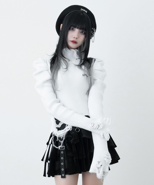 LAZYSLAY パフスリーブダメージニット LAZYSLAY ニット セーター パフスリーブダメージニット レディース