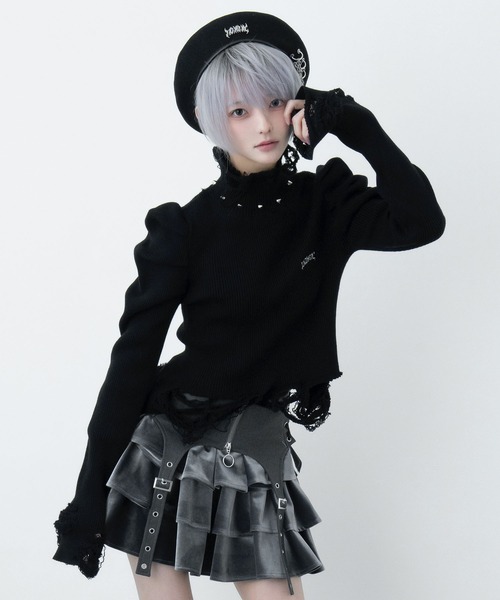 LAZYSLAY ニット セーター パフスリーブダメージニット レディース