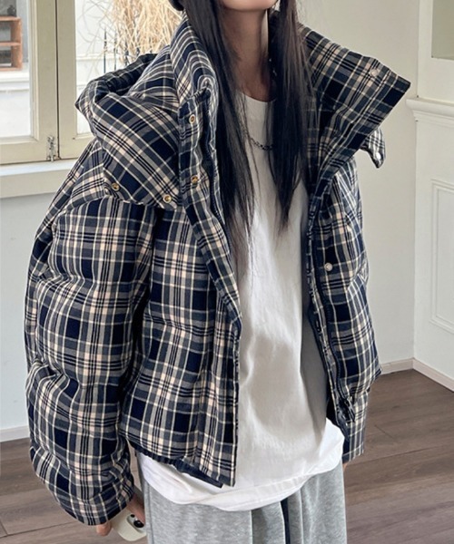 ダウンコート ダウンジャケット チェック柄エコダウンジャケット