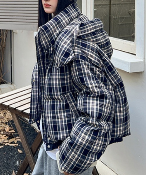 チェック柄　　ダウンコート　羽毛ジャケット　80%ダウンのコート ダウンコート ダウンジャケット チェック柄エコダウンジャケット