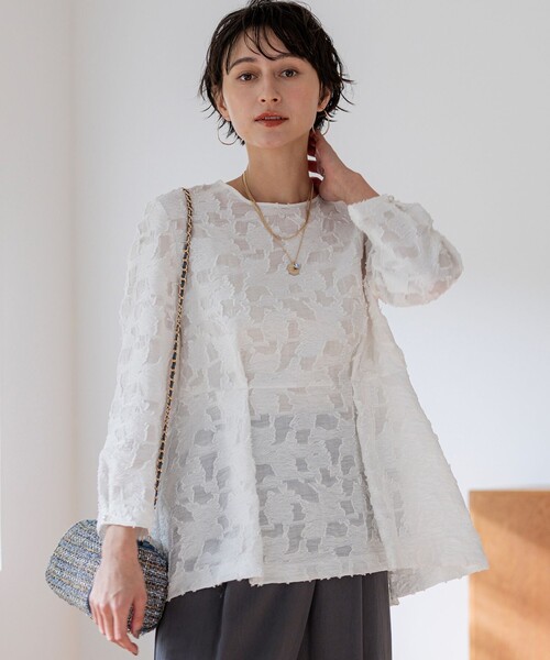 23区（ニジュウサンク） ブラウス シャツ ボタニカル カットジャガード 