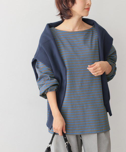 relume  ボーダー チュニック ワンピース フレンチスリーブ 緑 白 黒 ストライプ JOURNAL STANDARD relume ジャーナルスタンダード レリューム 古着 JOURNAL STANDARD relume（ジャーナルスタンダード レリューム） t