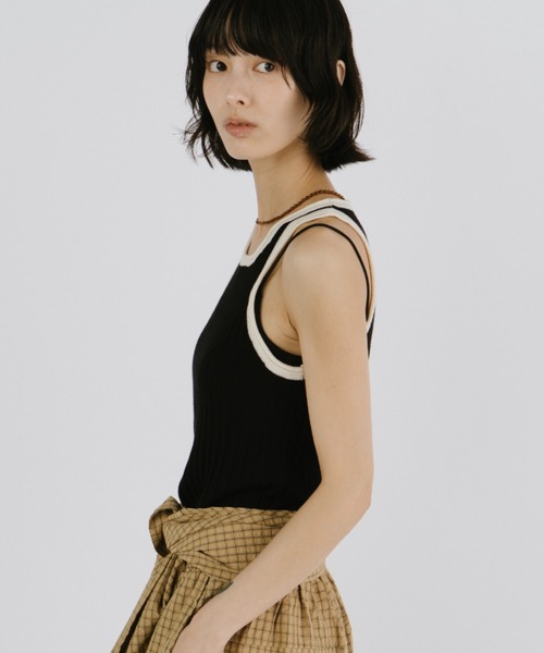 duei（デュイ） タンクトップ ノースリーブ バイカラーリブニット