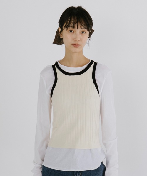 duei（デュイ） タンクトップ ノースリーブ バイカラーリブニット