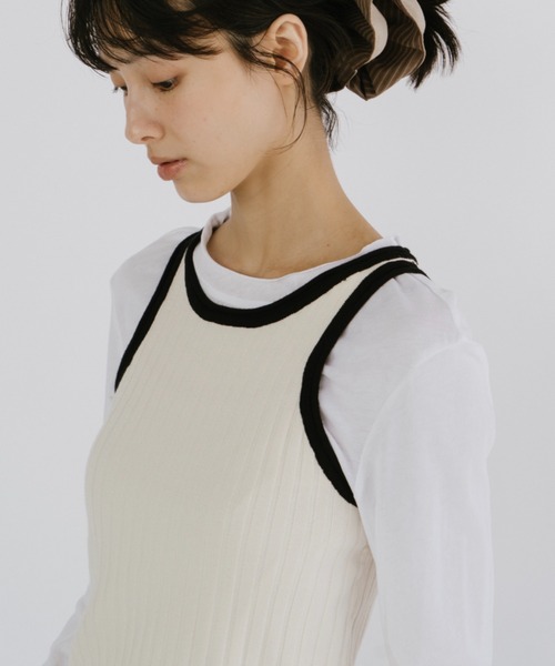 duei（デュイ） タンクトップ ノースリーブ バイカラーリブニット