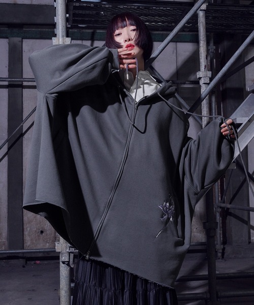 狐独 パーカー 狐刺繍ビックジップフーディー メンズ レディース