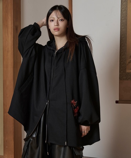 狐独 パーカー 狐刺繍ビックジップフーディー メンズ レディース