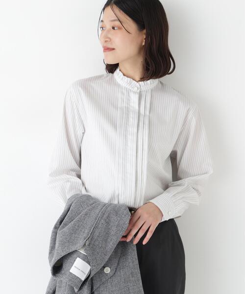 cY46 human women フリルカラーチュニックブラウス ヒューマンウーマン トップス 長袖 バンドカラー ノーカラー フリル ロング丈 チュニック丈 シャツ ブラウス ホワイト 白 春夏 HUMAN WOMAN 17,600円 cY46 human women フリルカラーチュニックブラウス ヒューマンウーマン