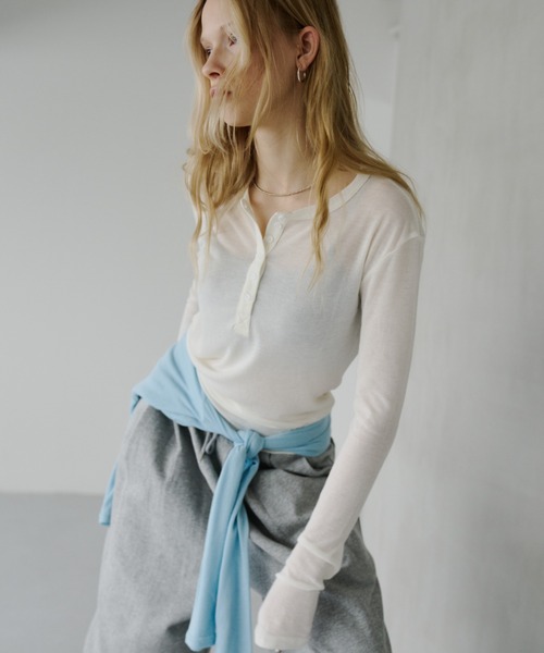 HANNE ヘンリーネック tシャツ シアーヘンリーネックロンTEE