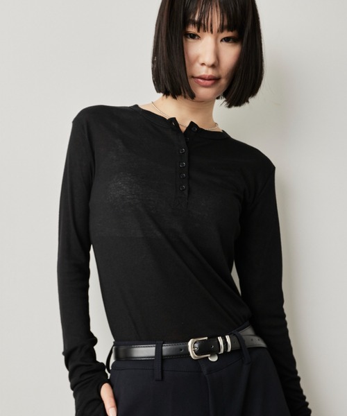HANNE ヘンリーネック tシャツ シアーヘンリーネックロンTEE