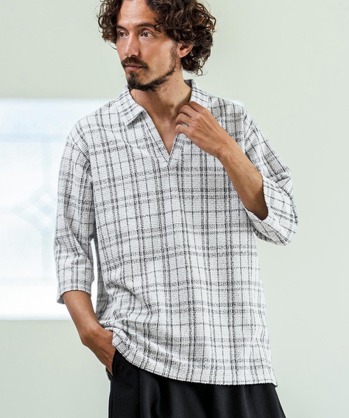 Magine（マージン） ポロシャツ mhs2548- Grid Pattern Fabric Skipper