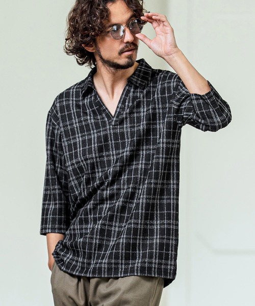 Magine（マージン） ポロシャツ mhs2548- Grid Pattern Fabric Skipper
