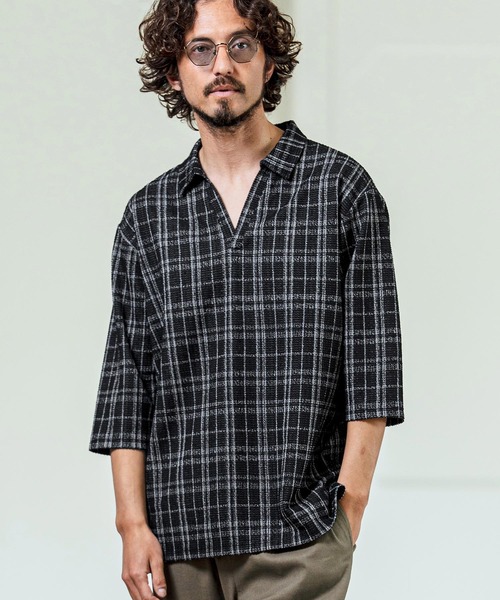 Magine（マージン） ポロシャツ mhs2548- Grid Pattern Fabric Skipper
