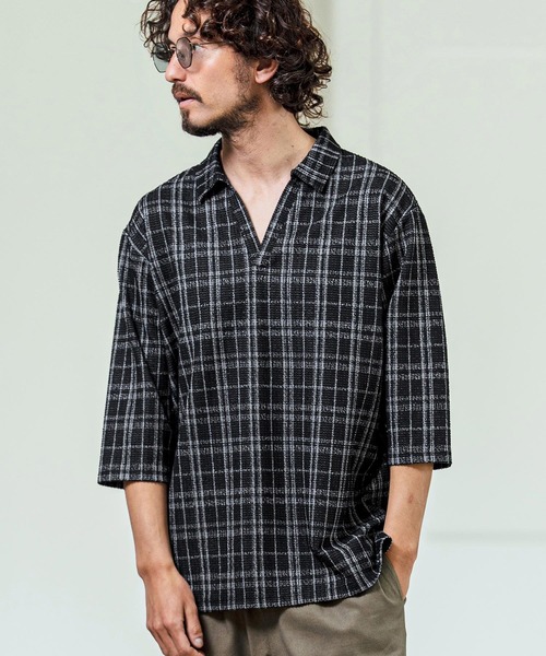 Magine（マージン） ポロシャツ mhs2548- Grid Pattern Fabric Skipper