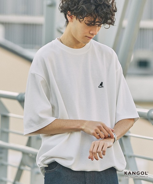 KANGOL Tシャツ ホワイト ロゴ刺繍 KANGOL（カンゴール） tシャツ 別注 ロゴ ワンポイント刺繍 ドロー