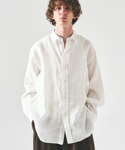 シャツ+ブラウス(長袖+七分) MANOF LINEN SHEER DOCKING SHIRT MANOF（マノフ） ブラウス シャツ WASHER LONG SHIRTS レディース