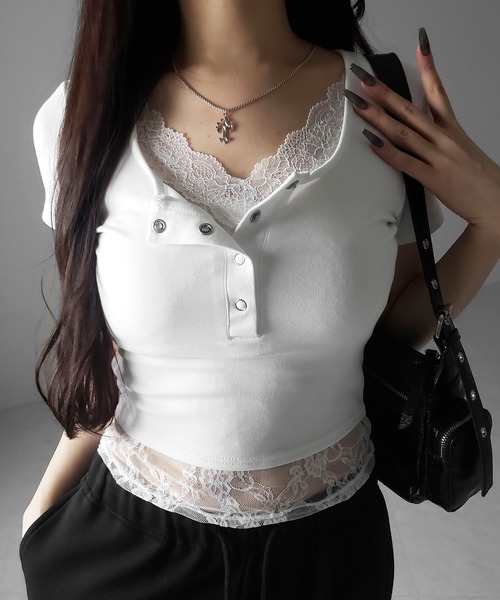 me+em select（ミームセレクト） tシャツ 半袖 「 3color 」レース