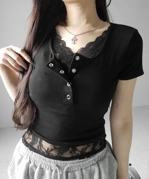 me 半袖Tシャツ me+em select（ミームセレクト） tシャツ 半袖 「 3color 」レース