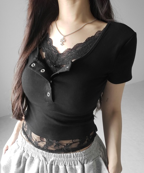 me+em select（ミームセレクト） tシャツ 半袖 「 3color 」レース