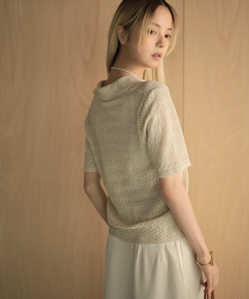 ニット セーター lacy stitch skipper neck knit /透かし編み