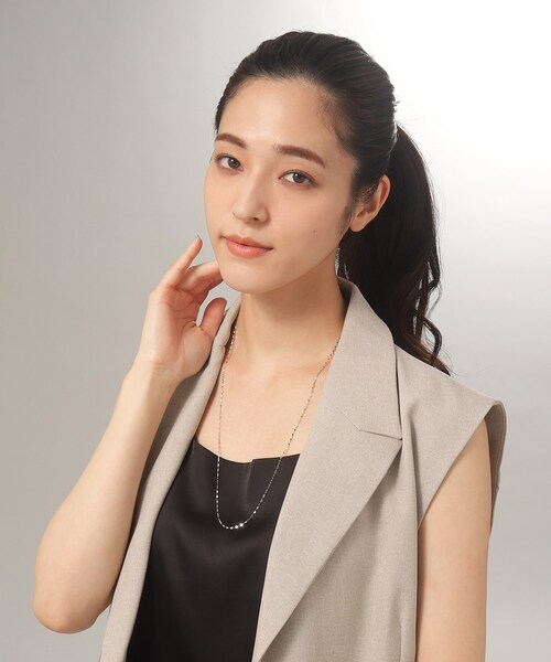 COCOSHNIK ネックレス プラチナ フラワークロスチェーン ロング  