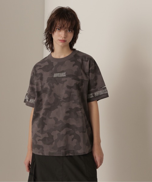 AVIREX tシャツ FADE WASH CUFFS OPEN EMBROIDERY TOPS/フェイド