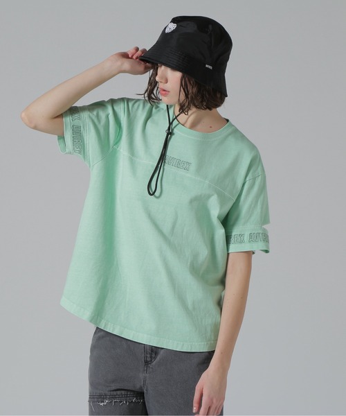 ベアフット Tシャツ AVIREX tシャツ FADE WASH CUFFS OPEN EMBROIDERY TOPS/フェイド
