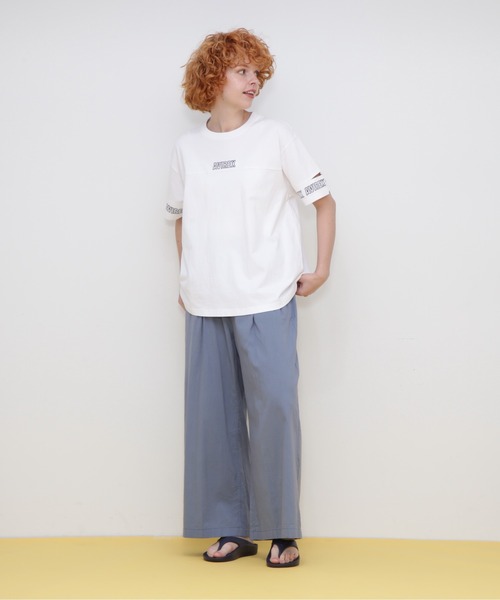 AVIREX tシャツ FADE WASH CUFFS OPEN EMBROIDERY TOPS/フェイド