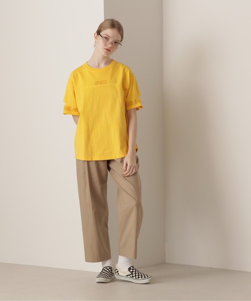 AVIREX tシャツ FADE WASH CUFFS OPEN EMBROIDERY TOPS/フェイド