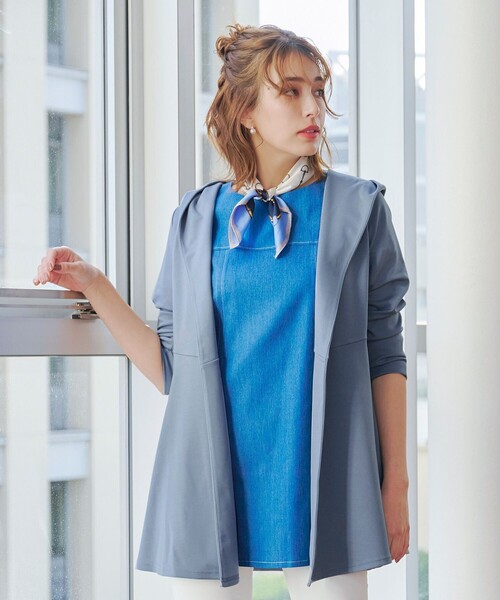 Tiaclasse カーディガン 「洗える」ポンチフードカーディガン