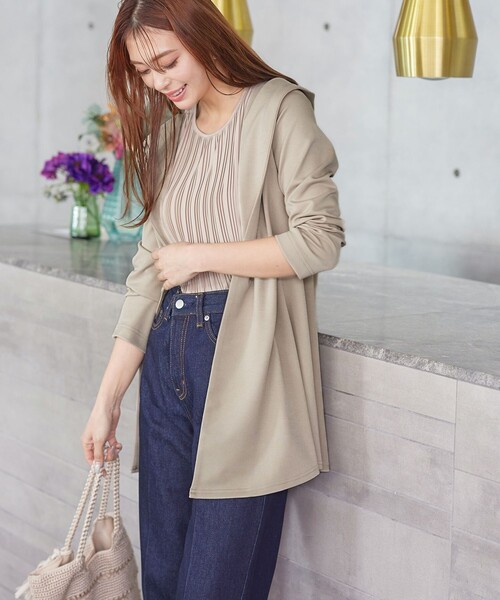 Tiaclasse カーディガン 「洗える」ポンチフードカーディガン