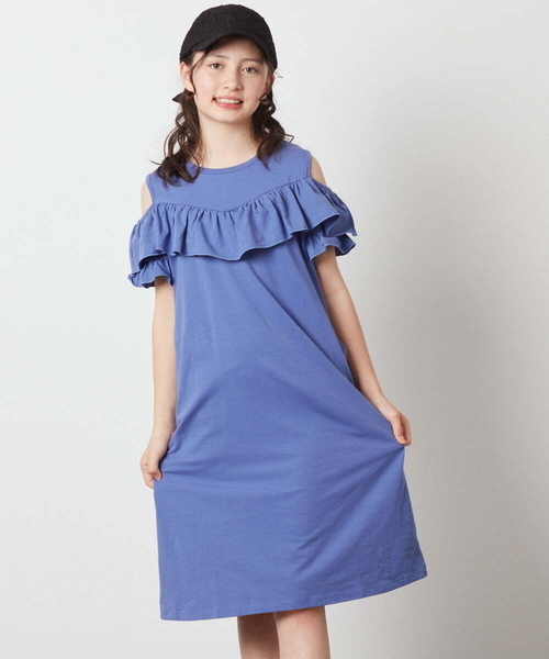 a.v.v ワンピース 「100-130」オフショルフリルカットワンピース