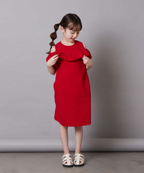 a.v.v ワンピース 「100-130」オフショルフリルカットワンピース