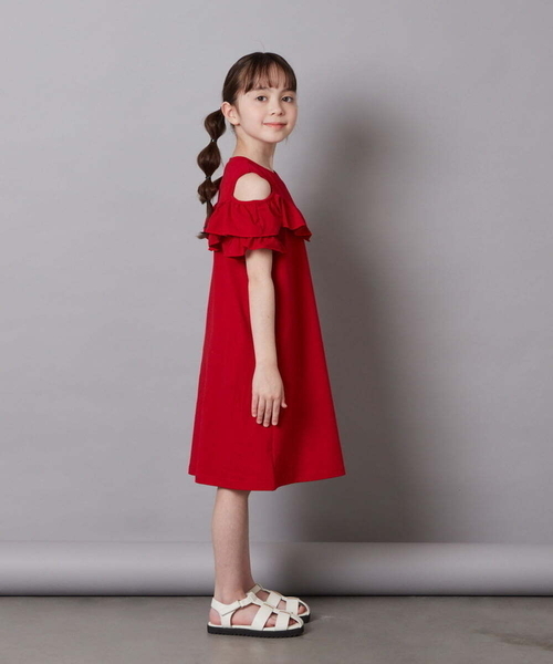 a.v.v ワンピース 「100-130」オフショルフリルカットワンピース