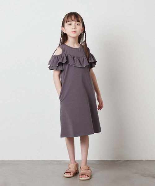 a.v.v ワンピース 「100-130」オフショルフリルカットワンピース