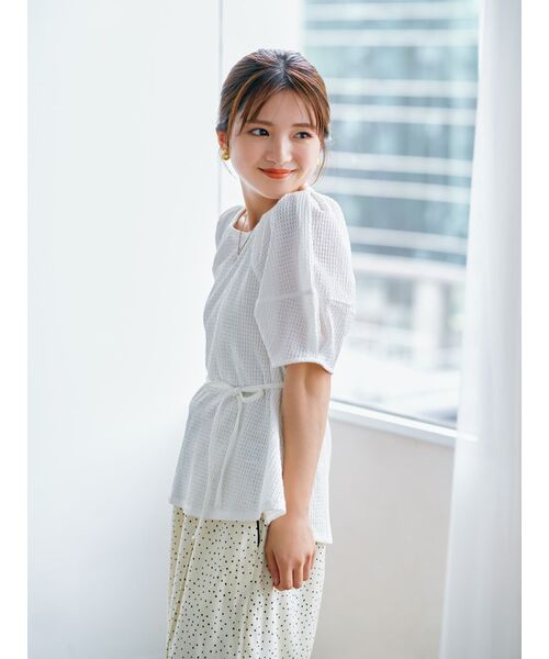 tシャツ ストレッチレースバルーンスリーブトップス「低身長・小柄女性」 レディース tシャツ ストレッチレースバルーンスリーブトップス「低身長