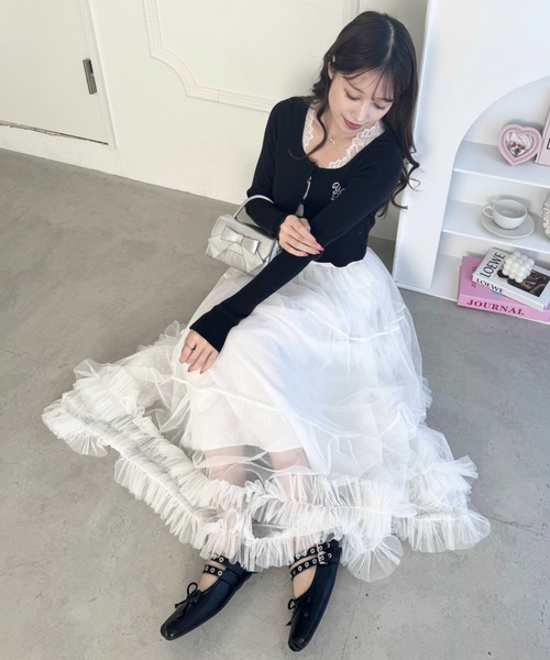 Loueme スカート 「8色展開」ボリュームフリルチュール